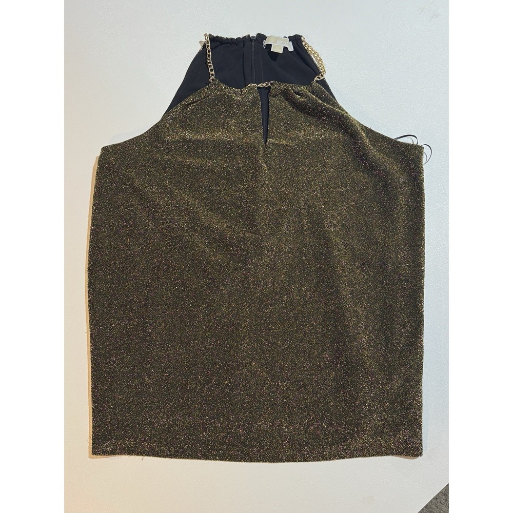 MICHAEL MICHAEL‎ KORS BLACK/GOLD SHINY METALLIC COLD SHOULDER TOP Size Medium